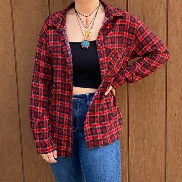 Gianni Bini Lightweight Red Plaid Fall Flannel - Picture 2 of 6